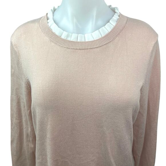 Adrianna Papell Pink Knit Ruffle Crew Neck Long Sleeve Pullover Sweater Top Sz L - Picture 4 of 6